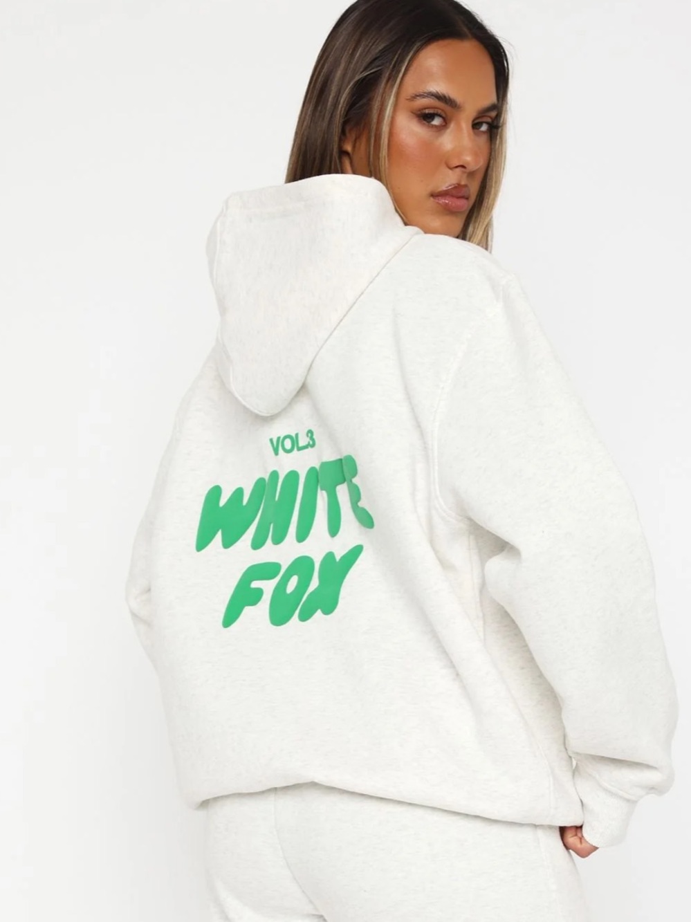 White Fox Offstage Hoodie Glacier Grey Vol. 3 with Green Puff Print